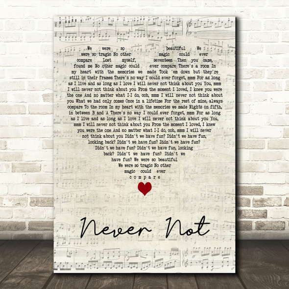 Lauv Never Not Script Heart Decorative Wall Art Gift Song Lyric Print