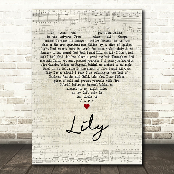 Kate Bush Lily Script Heart Decorative Wall Art Gift Song Lyric Print
