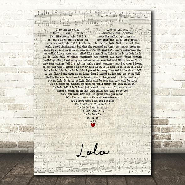 The Kinks Lola Script Heart Decorative Wall Art Gift Song Lyric Print