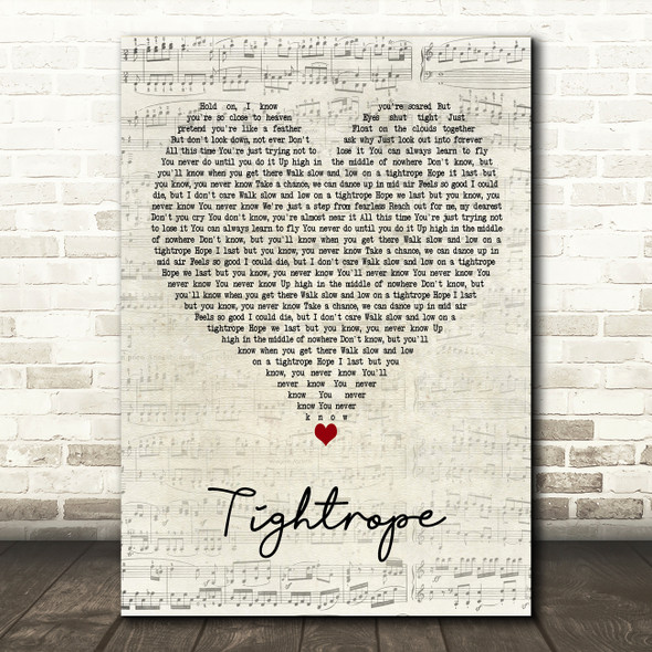 LP Tightrope Script Heart Decorative Wall Art Gift Song Lyric Print