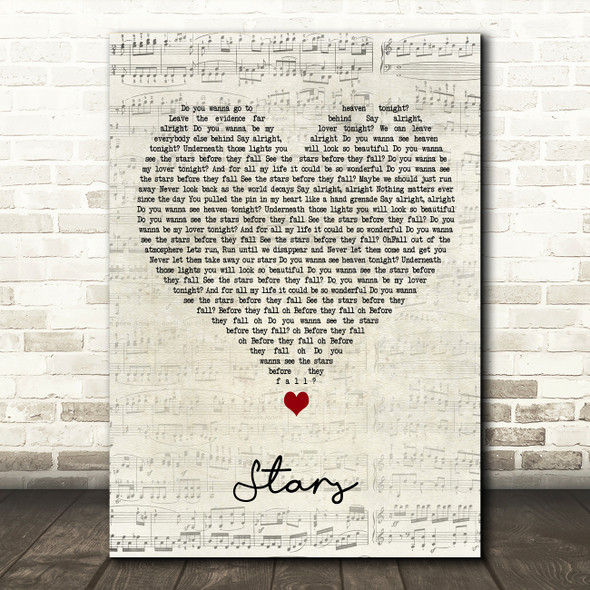 SixxAM Stars Script Heart Decorative Wall Art Gift Song Lyric Print