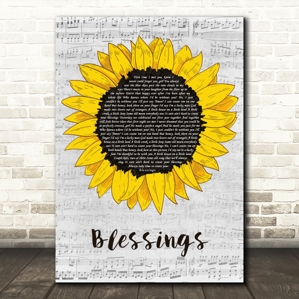 Florida Georgia Line Blessings Grey Script Sunflower Decorative Wall Art Gift Song Lyric Print