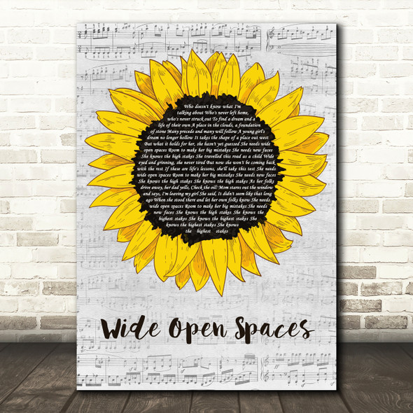Dixie Chicks Wide Open Spaces Grey Script Sunflower Decorative Wall Art Gift Song Lyric Print