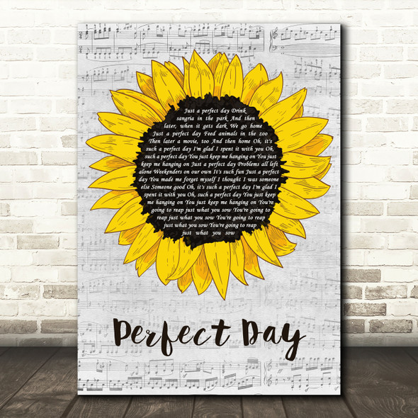 Lou Reed Perfect Day Grey Script Sunflower Decorative Wall Art Gift Song Lyric Print