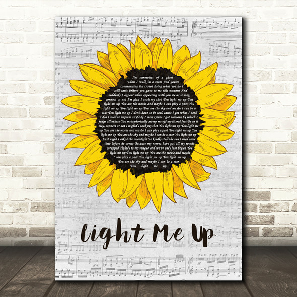 Bayside Light Me Up Grey Script Sunflower Decorative Wall Art Gift Song Lyric Print