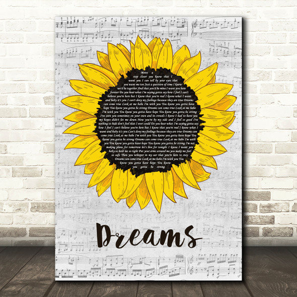 Gabrielle Dreams Grey Script Sunflower Decorative Wall Art Gift Song Lyric Print