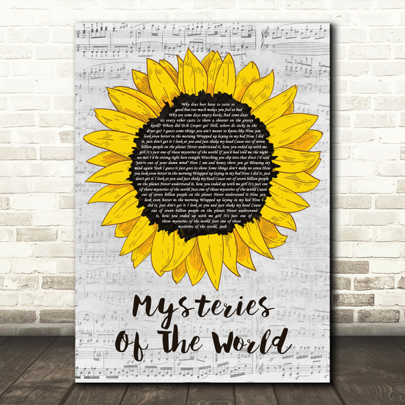 Walker McGuire Mysteries Of The World Grey Script Sunflower Song Lyric Print