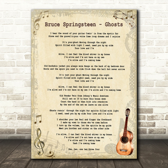 Bruce Springsteen Ghosts Vintage Guitar Decorative Wall Art Gift Song Lyric Print