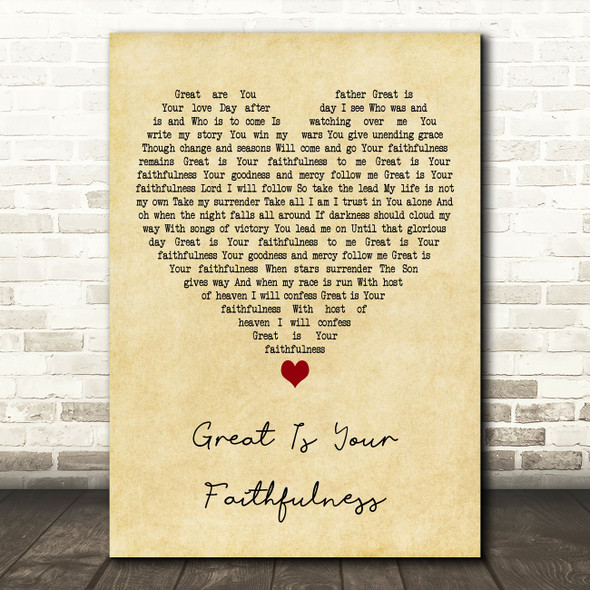 Life Worship featuring Eby Corydon & Matt Hooper Great Is Your Faithfulness Vintage Heart Song Lyric Print
