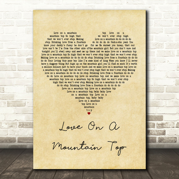Robert Knight Love On A Mountain Top Vintage Heart Decorative Wall Art Gift Song Lyric Print