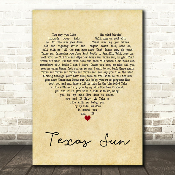 Khruangbin & Leon Bridges Texas Sun Vintage Heart Decorative Wall Art Gift Song Lyric Print