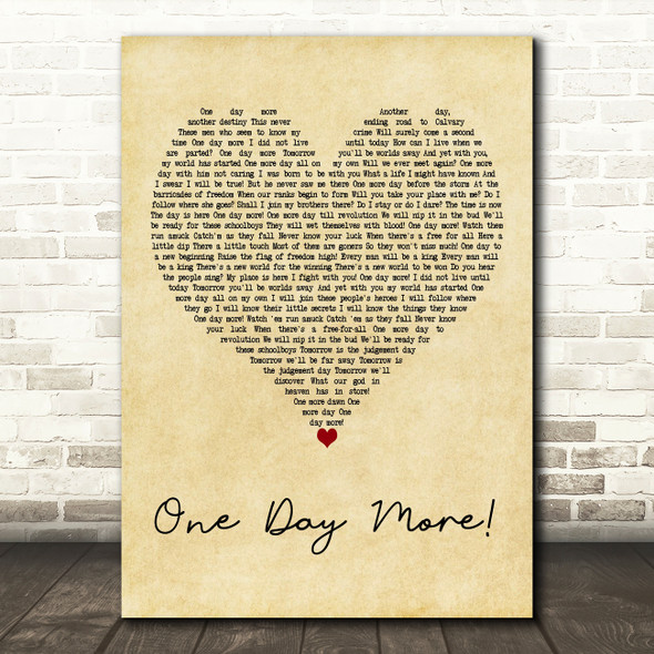 Les Miserables Cast One Day More! Vintage Heart Decorative Wall Art Gift Song Lyric Print