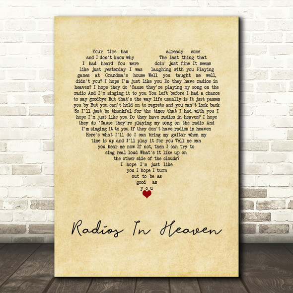 Plain White T's Radios In Heaven Vintage Heart Decorative Wall Art Gift Song Lyric Print