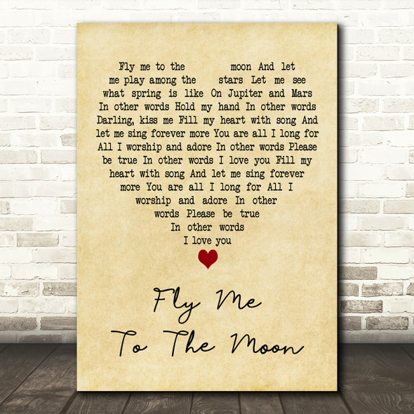 Julie London Fly Me to the Moon Vintage Heart Decorative Wall Art Gift Song Lyric Print