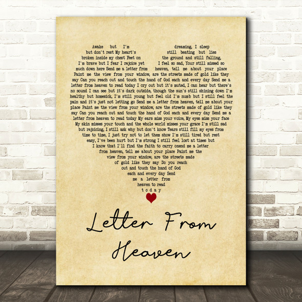 Tim Shetler Letter from Heaven Vintage Heart Decorative Wall Art Gift Song Lyric Print