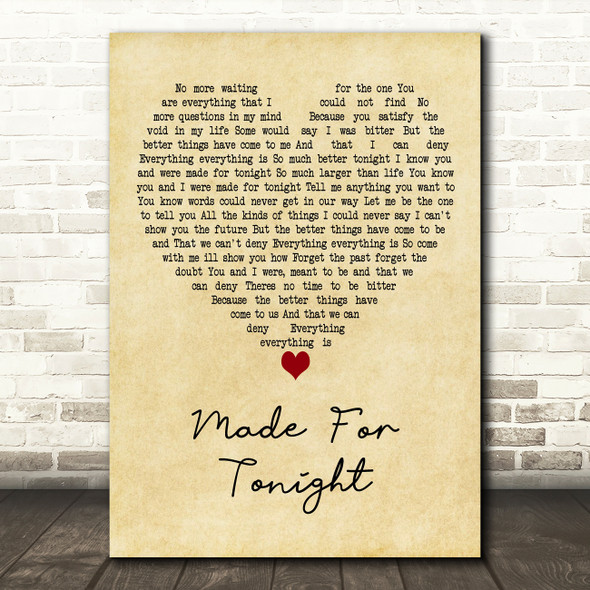 Richie Kotzen Made For Tonight Vintage Heart Decorative Wall Art Gift Song Lyric Print