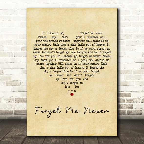 Elvis Presley Forget Me Never Vintage Heart Decorative Wall Art Gift Song Lyric Print