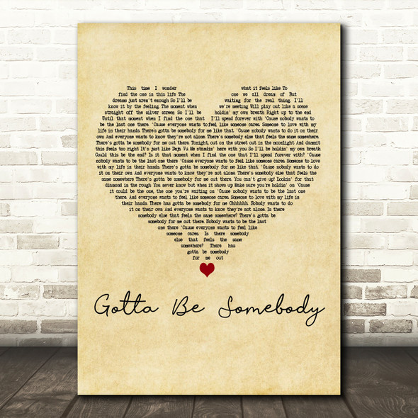 Nickleback Gotta Be Somebody Vintage Heart Decorative Wall Art Gift Song Lyric Print