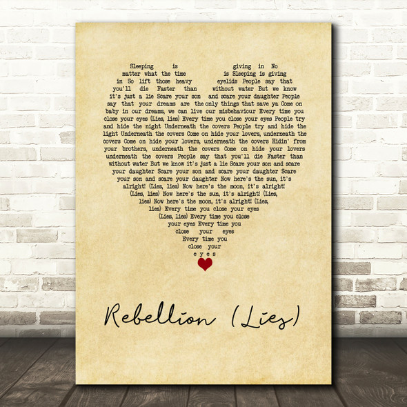 Arcade Fire Rebellion (Lies) Vintage Heart Decorative Wall Art Gift Song Lyric Print