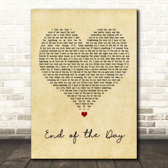 One Direction End of the Day Vintage Heart Decorative Wall Art Gift Song Lyric Print