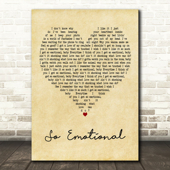 Whitney Houston So Emotional Vintage Heart Decorative Wall Art Gift Song Lyric Print