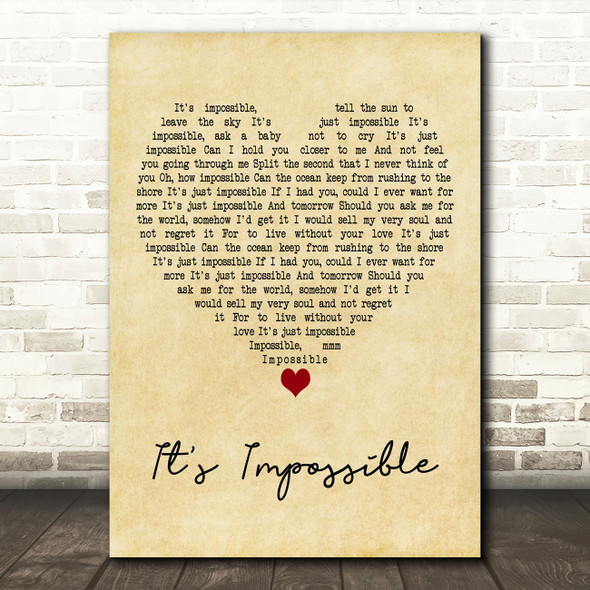 Perry Como It's Impossible Vintage Heart Decorative Wall Art Gift Song Lyric Print