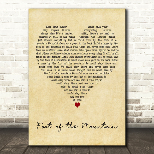 A-ha Foot of the Mountain Vintage Heart Decorative Wall Art Gift Song Lyric Print