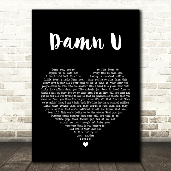 Prince Damn U Black Heart Song Lyric Quote Print
