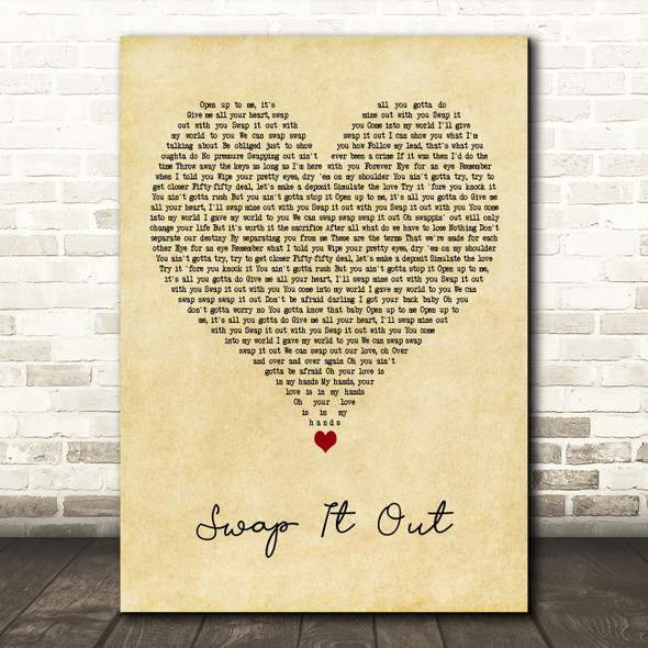 Justin Bieber Swap It Out Vintage Heart Decorative Wall Art Gift Song Lyric Print