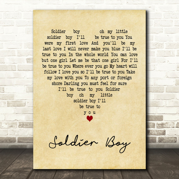 The Shirelles Soldier Boy Vintage Heart Decorative Wall Art Gift Song Lyric Print