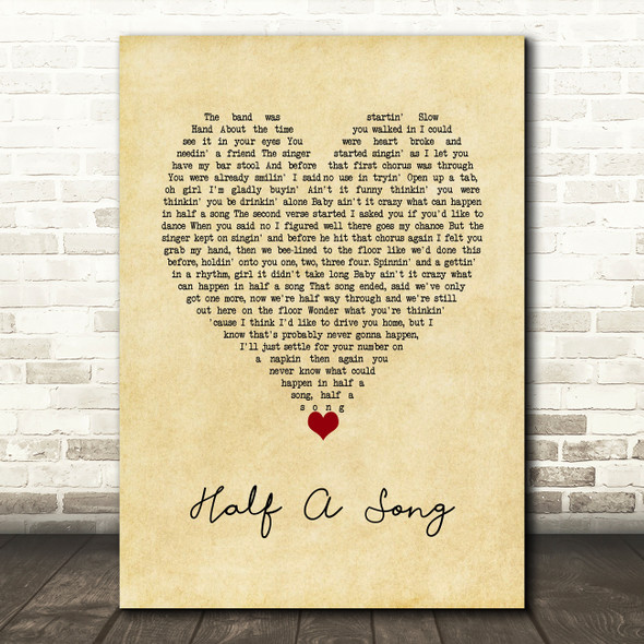 Cody Johnson Half A Song Vintage Heart Decorative Wall Art Gift Song Lyric Print