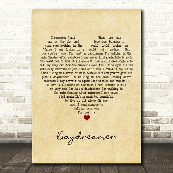 David Cassidy Daydreamer Vintage Heart Decorative Wall Art Gift Song Lyric Print