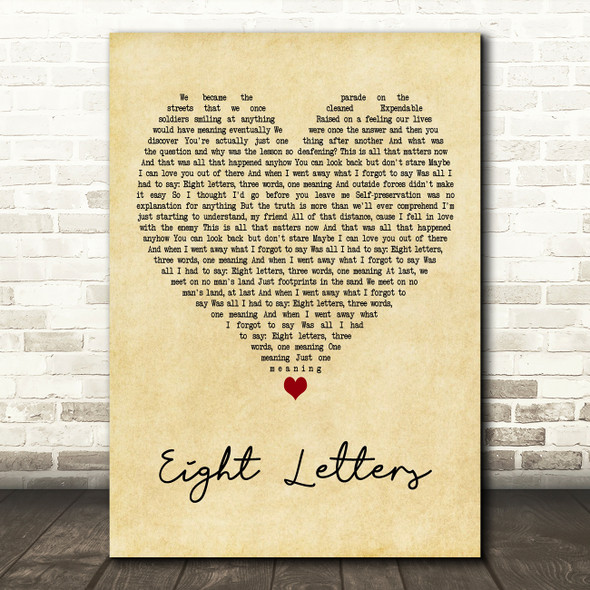 Take That Eight Letters Vintage Heart Decorative Wall Art Gift Song Lyric Print