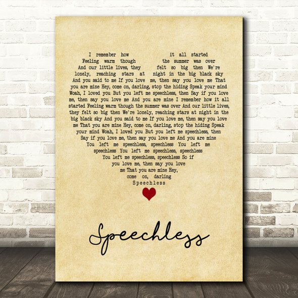 Robin Schulz Speechless Vintage Heart Decorative Wall Art Gift Song Lyric Print