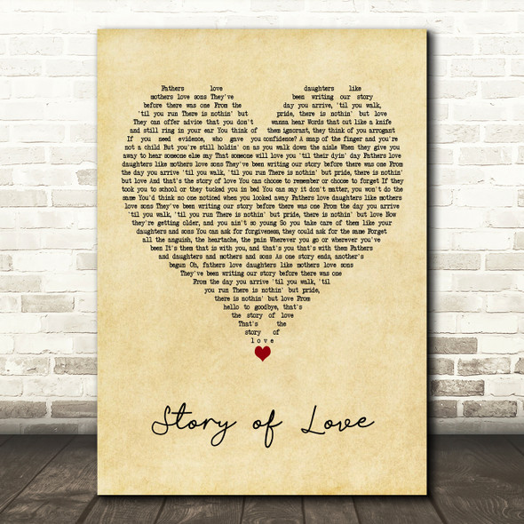 Bon Jovi Story of Love Vintage Heart Decorative Wall Art Gift Song Lyric Print