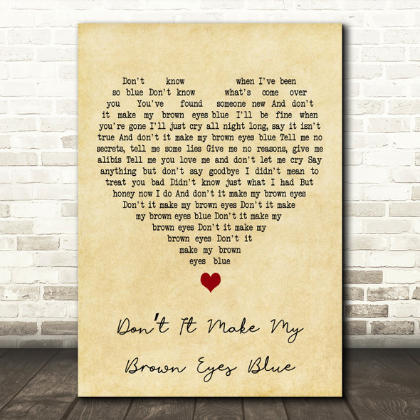 Crystal Gayle Dont It Make My Brown Eyes Blue Vintage Heart Song Lyric Print