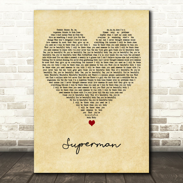 Tarrus Riley Superman Vintage Heart Decorative Wall Art Gift Song Lyric Print