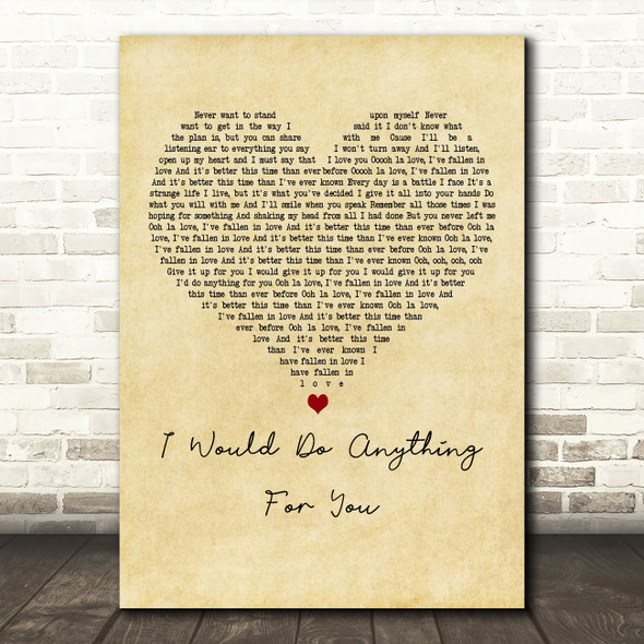 Foster The People I Would Do Anything For You Vintage Heart Song Lyric Print