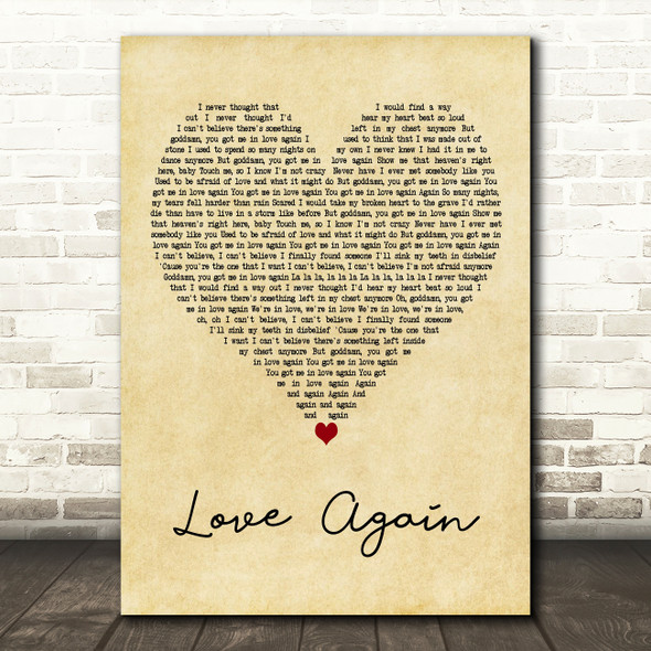 Dua Lipa Love Again Vintage Heart Decorative Wall Art Gift Song Lyric Print