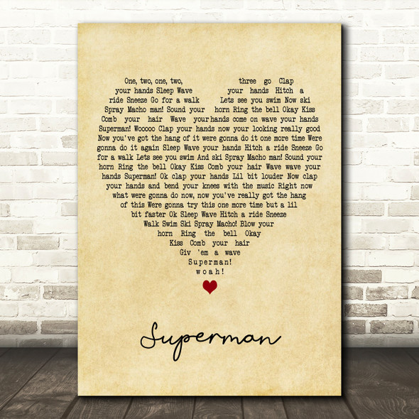 Black Lace Superman Vintage Heart Decorative Wall Art Gift Song Lyric Print