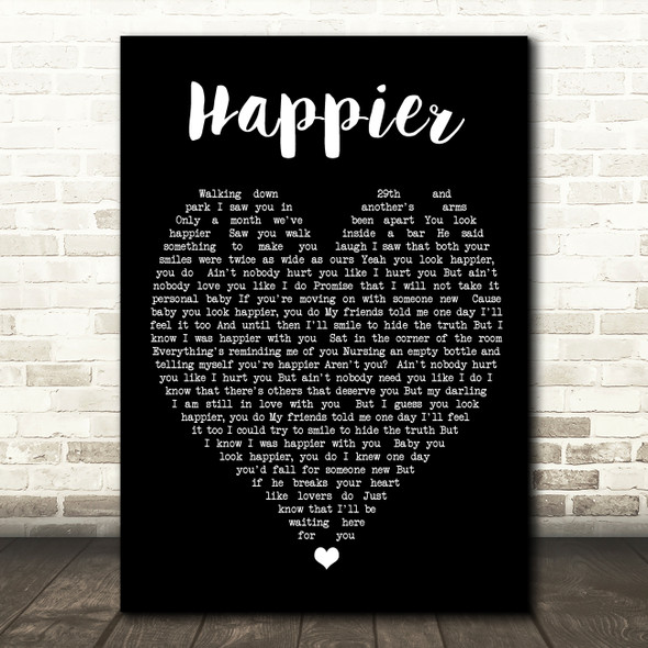 Happier Ed Sheeran Black Heart Quote Song Lyric Print