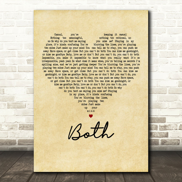Ingrid Andress Both Vintage Heart Decorative Wall Art Gift Song Lyric Print