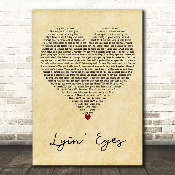 Eagles Lyin' Eyes Vintage Heart Decorative Wall Art Gift Song Lyric Print