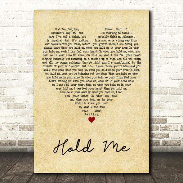 Tom Odell Hold Me Vintage Heart Decorative Wall Art Gift Song Lyric Print