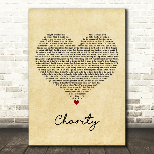 YUNGBLUD charity Vintage Heart Decorative Wall Art Gift Song Lyric Print