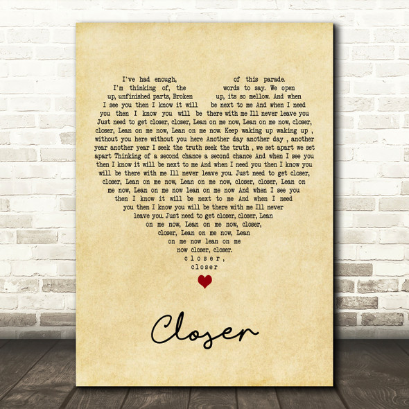 Travis Closer Vintage Heart Decorative Wall Art Gift Song Lyric Print