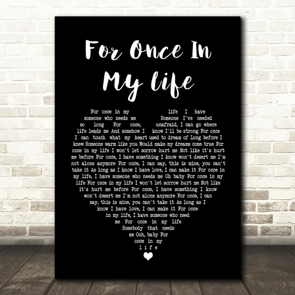 Stevie Wonder For Once In My Life Black Heart Song Lyric Quote Print