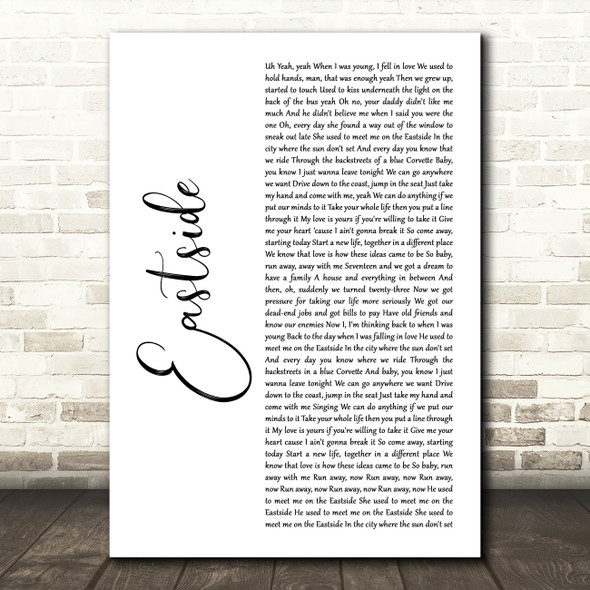 benny blanco, Halsey & Khalid Eastside White Script Decorative Wall Art Gift Song Lyric Print