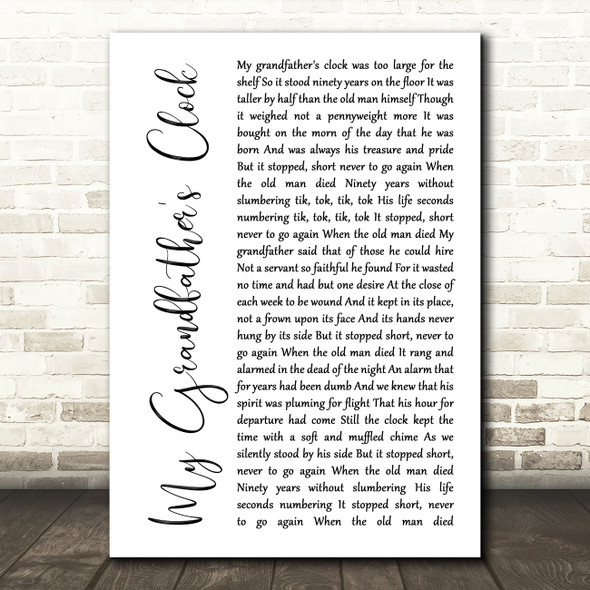 Johnny Cash My Grandfather's Clock White Script Decorative Wall Art Gift Song Lyric Print