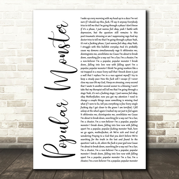 Falling In Reverse Popular Monster White Script Decorative Wall Art Gift Song Lyric Print